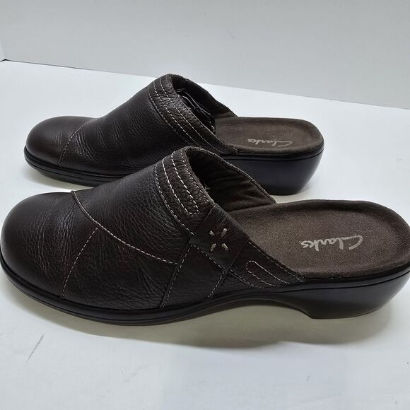 Clarks Shoes Womens‎ 7 M Mule Clogs Brown Leather Comfort Slip On - Picture 1 of 7